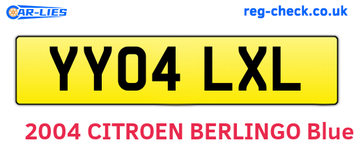 YY04LXL are the vehicle registration plates.