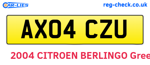 AX04CZU are the vehicle registration plates.