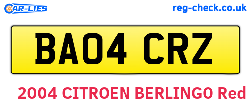 BA04CRZ are the vehicle registration plates.