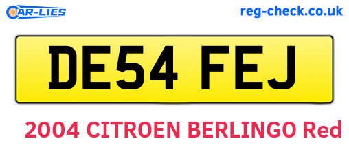 DE54FEJ are the vehicle registration plates.