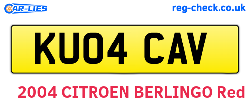 KU04CAV are the vehicle registration plates.