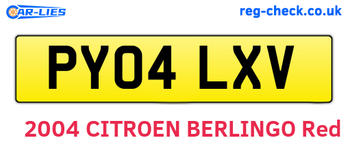 PY04LXV are the vehicle registration plates.