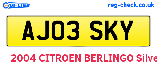 AJ03SKY are the vehicle registration plates.