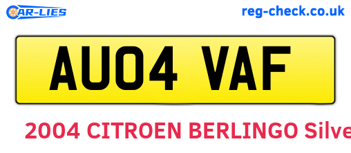 AU04VAF are the vehicle registration plates.