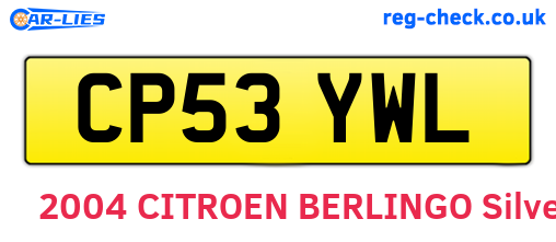 CP53YWL are the vehicle registration plates.
