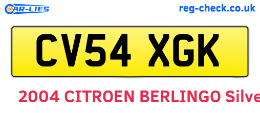 CV54XGK are the vehicle registration plates.