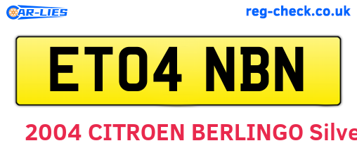 ET04NBN are the vehicle registration plates.