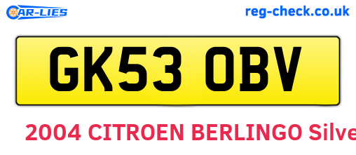 GK53OBV are the vehicle registration plates.