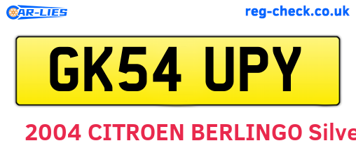 GK54UPY are the vehicle registration plates.