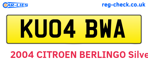 KU04BWA are the vehicle registration plates.