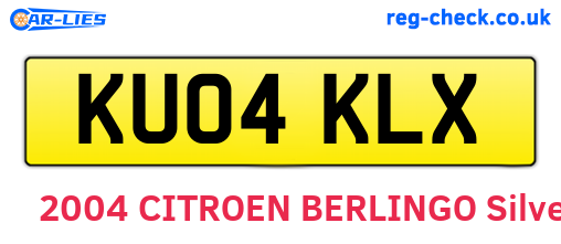 KU04KLX are the vehicle registration plates.
