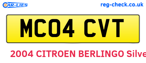 MC04CVT are the vehicle registration plates.