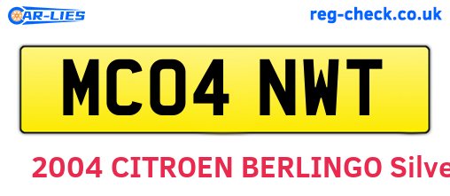 MC04NWT are the vehicle registration plates.