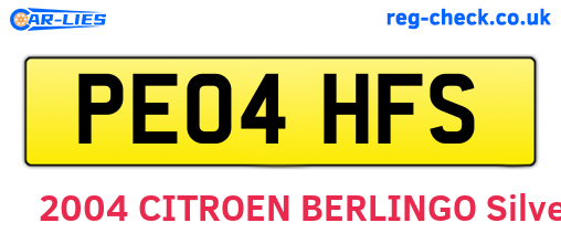 PE04HFS are the vehicle registration plates.