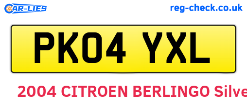 PK04YXL are the vehicle registration plates.