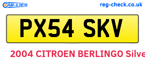 PX54SKV are the vehicle registration plates.