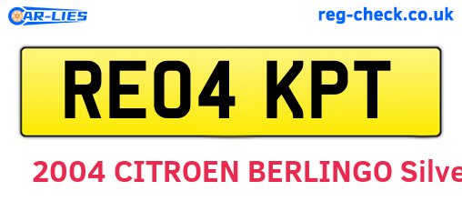 RE04KPT are the vehicle registration plates.