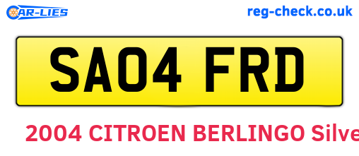 SA04FRD are the vehicle registration plates.