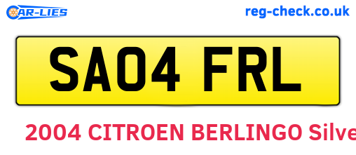 SA04FRL are the vehicle registration plates.
