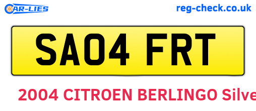 SA04FRT are the vehicle registration plates.