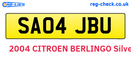 SA04JBU are the vehicle registration plates.