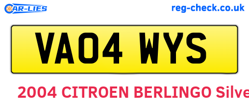 VA04WYS are the vehicle registration plates.