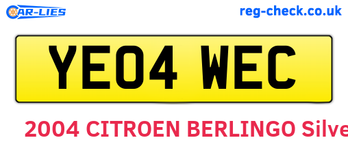 YE04WEC are the vehicle registration plates.
