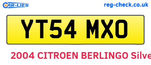 YT54MXO are the vehicle registration plates.