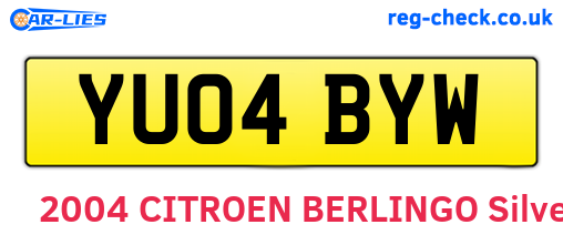 YU04BYW are the vehicle registration plates.