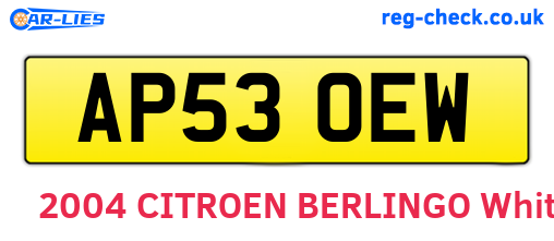 AP53OEW are the vehicle registration plates.
