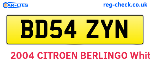 BD54ZYN are the vehicle registration plates.