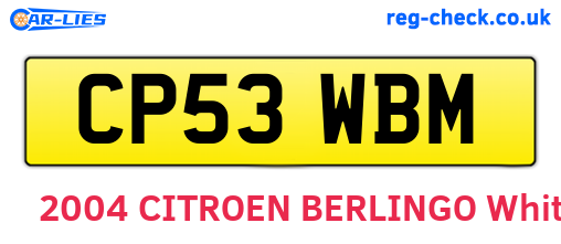 CP53WBM are the vehicle registration plates.