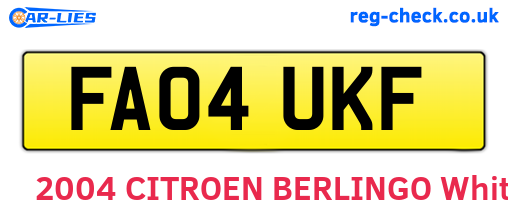 FA04UKF are the vehicle registration plates.