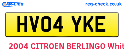 HV04YKE are the vehicle registration plates.