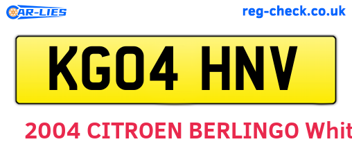 KG04HNV are the vehicle registration plates.