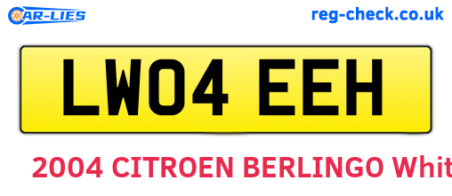 LW04EEH are the vehicle registration plates.