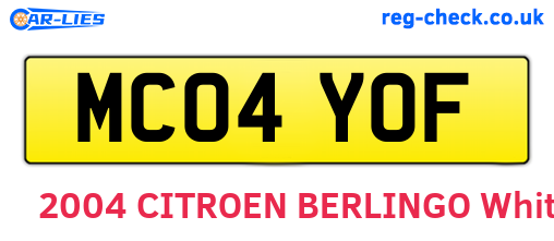 MC04YOF are the vehicle registration plates.