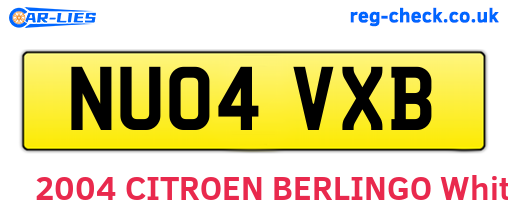 NU04VXB are the vehicle registration plates.