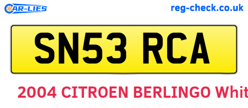SN53RCA are the vehicle registration plates.