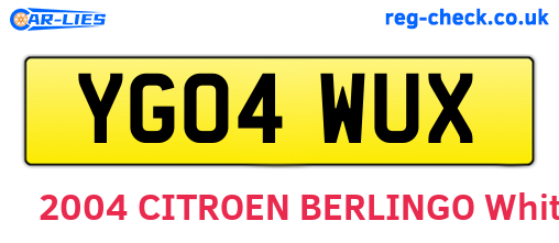 YG04WUX are the vehicle registration plates.