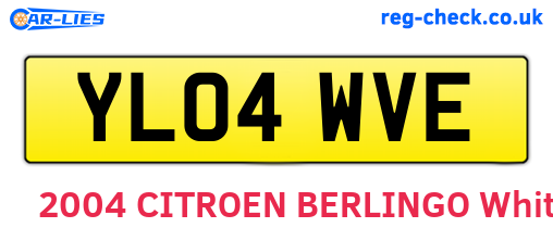 YL04WVE are the vehicle registration plates.