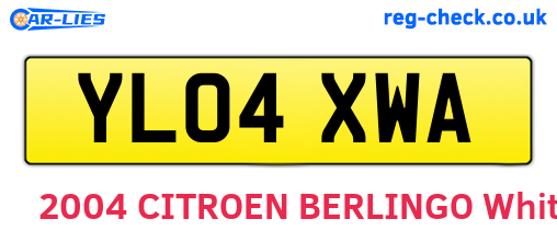YL04XWA are the vehicle registration plates.