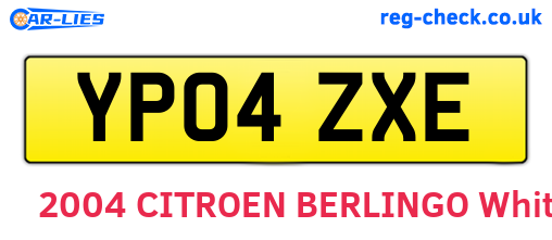 YP04ZXE are the vehicle registration plates.