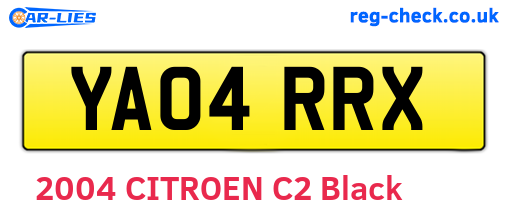 YA04RRX are the vehicle registration plates.