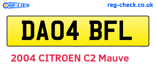 DA04BFL are the vehicle registration plates.