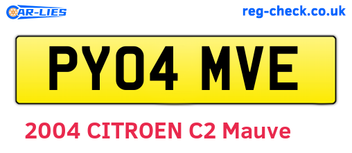 PY04MVE are the vehicle registration plates.