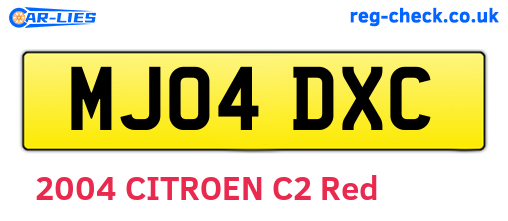 MJ04DXC are the vehicle registration plates.