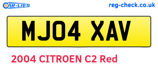 MJ04XAV are the vehicle registration plates.