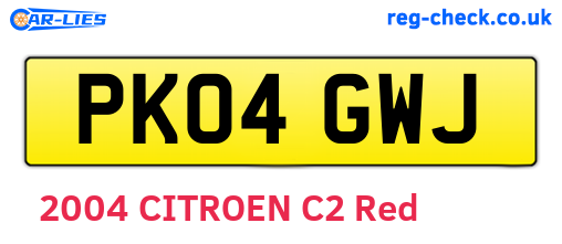 PK04GWJ are the vehicle registration plates.