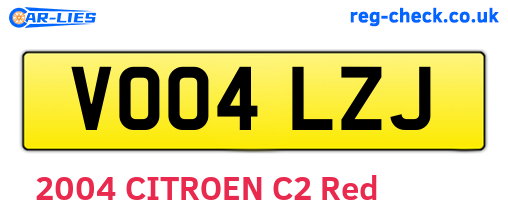 VO04LZJ are the vehicle registration plates.